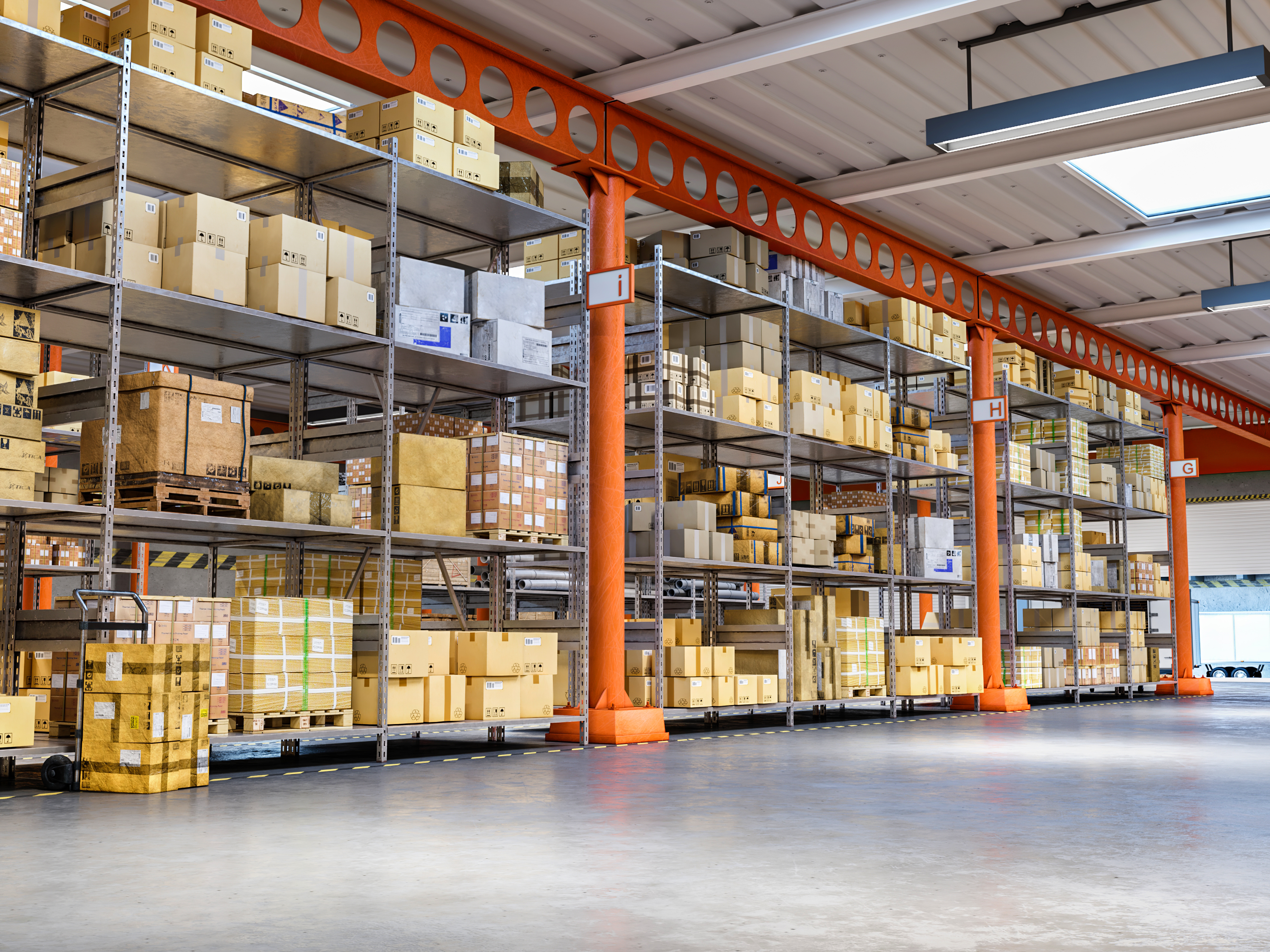 花瓣素材 _ 工业仓库内部 3D 插图 _150341208